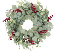 Alupssuc Ghirlanda di Eucalipto Artificiale per Porta D'ingresso,51 cm/20 Pollici Primavera Estate Tutto l'anno Corona,Bacche Rosse,Decorazione Ghirlanda Porta per Esterno Interno Matrimonio, Verde