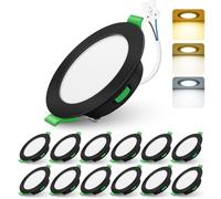 ALUSSO Faretti LED da Incasso per Cartongesso,4W 310LM 230V Luci da Soffitto Interno,Foro Incasso Ø55-68mm,3CCT 3000K 4000K 6500K Faretto led incasso IP44 per Cucina,Bagno,Set di 12,Nero