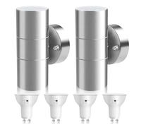 ALUSSO LIGHTING Set di 2 Acciaio Inox LED Lampade da Parete Applique Esterno 8W 750LM Up Down Applique da Parete Esterni, con 4x Lampadine GU10 Variabile 3000K 4000K 6000K IP65 Impermeabile, Argento