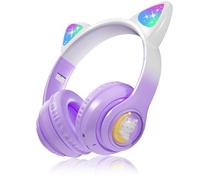Aluusy Cuffie Bluetooth per Bambini, Pieghevole Over-Ear Headphone con Orecchie da Gatto LED e Mic Incorporato, 85dB Wireless Cuffie per Bambina, Ragazza Regalo per Natale, Compleanno, Pasqua