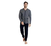 ALV by Alviero Martini Pigiama da Uomo Lungo in Tessuto Jacquard Punto Milano, Vari Modelli E Taglie (IT, Testo, XXL, Regular, Regular, ALP618-Grigio/Blu)