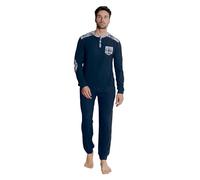 ALV by Alviero Martini Pigiama da Uomo Lungo in Tessuto Jacquard Punto Milano, Vari Modelli E Taglie (IT, Testo, XXL, Regular, Regular, ALP622-Blu)