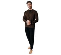 ALV by Alviero Martini Pigiama da Uomo Lungo in Tessuto Jacquard Punto Milano, Vari Modelli E Taglie (IT, Testo, XL, Regular, Regular, ALP615-Marrone/Nero)