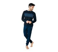 ALV by Alviero Martini Pigiama Lungo da Uomo, Tuta Homewear in Cotone e Poliestere, Girocollo con Bottoni, Tasche Laterali, Regular Fit (IT, Testo, L, Regular, Regular, ALI563 Blu/Cobalto)