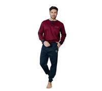 ALV by Alviero Martini Pigiama Lungo da Uomo, Tuta Homewear in Cotone e Poliestere, Girocollo con Bottoni, Tasche Laterali, Regular Fit (IT, Testo, XL, Regular, Regular, ALI561 Bordeaux/Blu)