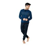 ALV by Alviero Martini Pigiama Lungo da Uomo, Tuta Homewear in Cotone e Poliestere, Girocollo con Bottoni, Tasche Laterali, Regular Fit (IT, Testo, XL, Regular, Regular, ALI563 Cobalto/Blu)