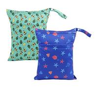 ALVA Confezione da 2 borse per pannolini impermeabili riutilizzabili con due tasche con cerniera per viaggi, spiaggia, piscina, asilo, articoli per bambini, yoga, palestra, costumi, Avocado e Stelle