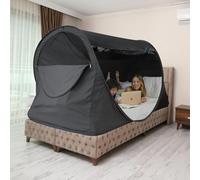Alvantor Tenda a baldacchino per letto, per la privacy e lo spazio, tende per dormire a grandezza naturale, per interni, pop-up, portatile, traspirante, grigio cottage (materasso non incluso) riduce