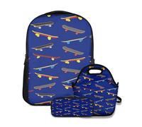 Alvaradod Set di zaino di scuola,Sfondo di skateboard,con borsa da pranzo e astuccio per la scuola adolescente