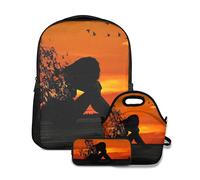 Alvaradod Set zaino per la scuola, Sunset Human Sad, con borsa per il pranzo e astuccio per ragazze ragazzi adolescenti carino borsa per la scuola impermeabile