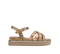 Alviero Martini Prima Classe Sandalo Platform Beige/Oro Rosa, Stampa Cartografica, Cinturino Alla Caviglia, Suola con Catene Dorate e Strass (37)