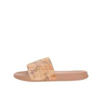 Alviero Martini 1A Prima Classe Ciabatta da donna bambina beige marrone cuoio mappa moda mare (Beige, Sistema Taglie Calzature EU, Adulto, Donna, Numero, Media, 36)