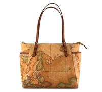 Alviero Martini Prima Classe - Shopping bag con fibbie in pelle naturale e tessu