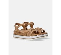 Alviero Martini Prima Classe Sandalo Platform con Stampa Cartografica Geo Classic, Cuoio/Oro Beige, Cinturino alla Caviglia, Modello 2466 0371 (39)