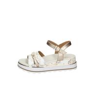 Alviero Martini Prima Classe Sandalo Platform Donna, Beige/Oro Rosa, Stampa Cartografica, Cinturino alla Caviglia, Modello 2466 0371 (36)