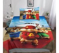 Alvin And The Chipmunks Copripiumino Con Federa 2 Pezzi 3D Stampa Morbida Microfibra Personaggi animati Copripiumino Con Cerniera Set Di Biancheria Da Letto Per Ragazzi E Ragazze Single(135x200cm)