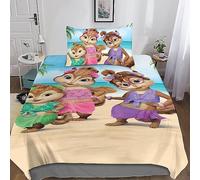 Alvin And The Chipmunks Microfibre Copripiumino Con Cerniera, Personaggi animati 3D Stampa Set Di Biancheria Da Letto 2 Pezzi Incluso Copripiumino E Federe, Per Adulti E Bambini Single（135x200cm）