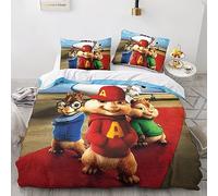 Alvin And The Chipmunks Set Copripiumino 3D Stampato Personaggi animati Copripiumino Set Biancheria Da Letto Microfibre Morbida Con Chiusura A Cerniera E Federe 3 Pezzi Per Ragazzi E Ragazze King(220