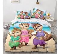 Alvin And The Chipmunks Set Copripiumino Personaggi animati Set Biancheria Da Letto in Microfibra 3D Confortevole Federa Copripiumini 3 Pezzi Con Chiusura A Cerniera Per Adulti E Bambini Double（200x2