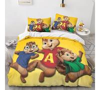 Alvin And The Chipmunks Set Di Biancheria Da Letto Con Stampa 3D Personaggi animati Copripiumino Con Cerniera E Federe Biancheria Da Letto Microfibre 3 Pezzi Per Adulti E Bambini Double（200x200cm）