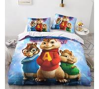 Alvin And The Chipmunks Set Di Biancheria Da Letto Con Stampa 3D Personaggi animati Copripiumino Con Cerniera E Federe Biancheria Da Letto Microfibre 3 Pezzi Per Adulti E Bambini Double（200x200cm）