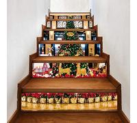 Alvinlite 6Pcs Adesivi murali per scale albero di Natale Ornamenti impermeabili Adesivi per decorazioni per feste domestiche Natale