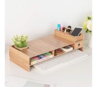 Alvinlite Supporto per Monitor in Legno, Stand Ergonomico per Computer, Rialzo per Schermo con Scomparti e Cassetti, Desk Organizer per Computer, Laptop e Cancelleria, 49 * 20 * 13.5cm, Naturale