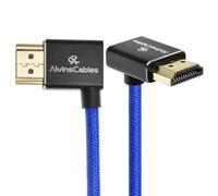 Alvin's Cables Cavo HDMI 2.1 8K 8K@60Hz 4K@120Hz Cavo a spirale intrecciato ad alta velocità per Atomos Ninja, Feelworld, Sony FS5 FS7 FX9,BMPCC, Canon C300 C500, Angolo da sinistra a verso l'alto Blu