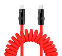 Alvin's Cables cavo USB-C personalizzato, ricarica rapida PD e trasferimento dati per iPhone, iPad e Android, incisione laser di testo o logo, cavo a spirale ultra morbido, rosso