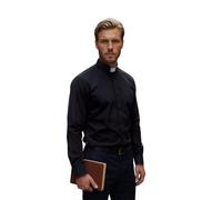 ALVIPERI - Camicia Prete Uomo Clericale con Colletto da Prete Bianco, Vestito da Prete, Sacerdote Predisposto per l'Inserimento del Collarino, Tessuto Easy-Care Stiro Facile (42, Nero)