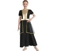 Alvivi Abito Dea Greca Bambina con Paillettes Costume Patchwork Antica Romana Maniche Corte Metallizzate per Carnevale Halloween Cosplay Nero 7-8 anni