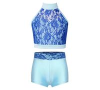 Alvivi Bambina Tuta Ginnastica Artistica Conjunto Short Danza Abito Moderna | Chiusura Bottone,Top Corto Senza Maniche,La Danza E La Ginnastica,Workout,Performance,Salsa,Esercizio,Palestra,Corsa