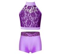 Alvivi Bambina Tuta Ginnastica Artistica Conjunto Short Danza Abito Moderna | Chiusura Bottone,Top Corto Senza Maniche,La Danza E La Ginnastica,Workout,Performance,Salsa,Esercizio,Palestra,Corsa