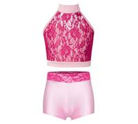 Alvivi Bambina Tuta Ginnastica Artistica Conjunto Short Danza Abito Moderna | Chiusura Bottone,Top Corto Senza Maniche,La Danza E La Ginnastica,Workout,Performance,Salsa,Esercizio,Palestra,Corsa