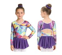 Alvivi Bambina Unitard Di Ginnastica A Maniche Lunghe Con Gonne Per Ragazze Set Di Unitard Ginnastica Da 3 Pezzi Per Ragazze Balletto Cha Viola 5-6 anni