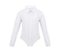 Alvivi Camicia da Ballo Latino Bambino Body da Ballo con Papillon Pagliaccetto Romper Smoking T-Shirt Cotone Camicia Prestazioni Pratica Samba Rumba Tango Dancewear White A 8 Anni