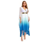 Alvivi Costume Athena Donna Abito Elegante Lungo da Dea Greca Olimpia Antica Romana Maxi Abito Toga con Drappeggio per Carnevale Halloween Fancy Dress Compleanno Blu S
