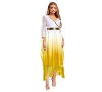Alvivi Costume Athena Donna Abito Elegante Lungo da Dea Greca Olimpia Antica Romana Maxi Abito Toga con Drappeggio per Carnevale Halloween Fancy Dress Compleanno Giallo S