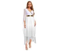 Alvivi Costume Athena Donna Abito Elegante Lungo da Dea Greca Olimpia Antica Romana Maxi Abito Toga con Drappeggio per Carnevale Halloween Fancy Dress Compleanno Bianco S