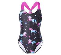 Alvivi Costume da Bagno per Bambina Costume Intero da Mare Ragazza Un Pezzo Mare Piscina Bikini Estivo Monokini Tankini Nuotare Spiaggia Swimsuit Beachwear Dark Night Black 9-10 Anni