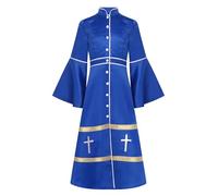 Alvivi Costume Sacerdotale Bambino Bambina Croce Tonaca Maniche Svasate Abito Religioso Patchwork Halloween Cosplay Feste a Tema Pulpito Paramenti Chiesa A Blu reale 13-14 anni