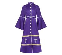 Alvivi Costume Sacerdotale Bambino Bambina Croce Tonaca Maniche Svasate Abito Religioso Patchwork Halloween Cosplay Feste a Tema Pulpito Paramenti Chiesa A Viola 15-16 anni