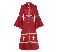 Alvivi Costume Sacerdotale Bambino Bambina Croce Tonaca Maniche Svasate Abito Religioso Patchwork Halloween Cosplay Feste a Tema Pulpito Paramenti Chiesa A Rosso 9-10 anni