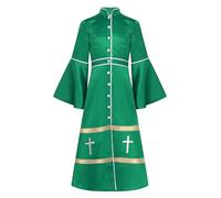 Alvivi Costume Sacerdotale Bambino Bambina Croce Tonaca Maniche Svasate Abito Religioso Patchwork Halloween Cosplay Feste a Tema Pulpito Paramenti Chiesa A Verde 15-16 anni