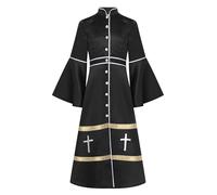Alvivi Costume Sacerdotale Bambino Bambina Croce Tonaca Maniche Svasate Abito Religioso Patchwork Halloween Cosplay Feste a Tema Pulpito Paramenti Chiesa A Nero 13-14 anni
