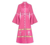 Alvivi Costume Sacerdotale Bambino Bambina Croce Tonaca Maniche Svasate Abito Religioso Patchwork Halloween Cosplay Feste a Tema Pulpito Paramenti Chiesa A Rosa caldo 7-8 anni