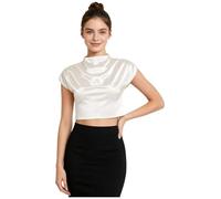 Alvivi Donna Top Corto in Seta Camicie da con Bottoni Camicia Manica Lunga | Comodo,Con Collo Eretto,Top Corto Per Festa,Cena,Lavoro,Uscire,Riunioni In Ufficio,Appuntamento,Appuntamenti Informali