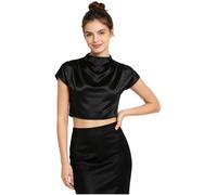 Alvivi Donna Top Corto in Seta Camicie da con Bottoni Camicia Manica Lunga | Comodo,Con Collo Eretto,Top Corto Per Festa,Cena,Lavoro,Uscire,Riunioni In Ufficio,Appuntamento,Appuntamenti Informali