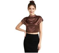 Alvivi Donna Top Corto in Seta Camicie da con Bottoni Camicia Manica Lunga | Comodo,Con Collo Eretto,Top Corto Per Festa,Cena,Lavoro,Uscire,Riunioni In Ufficio,Appuntamento,Appuntamenti Informali