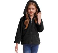 Alvivi Giacca Ragazza Giacche con Cappuccio Mantello del Cappotto Invernale Pelliccia Elegante Capispalla per Bambine Giacca Parka Giubbotto Tinta Unita Moda Nero 13-14 Anni